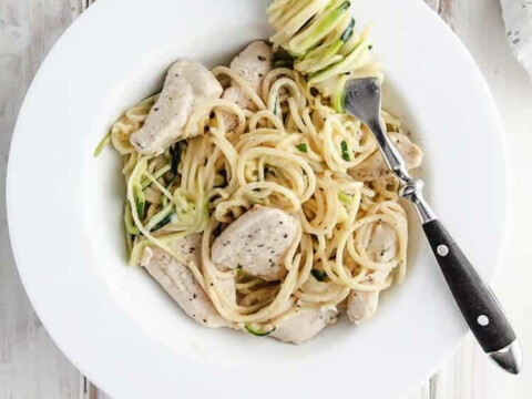 Spaghettis au poulet et courgette ww