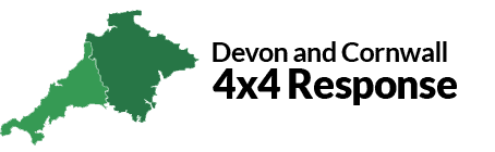 Map of Devon and Cornwall highlighting Red Elephant Security's 4x4 response team.