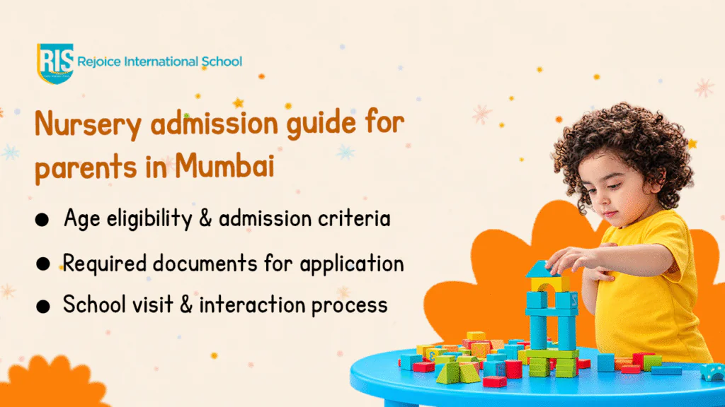 Nursery admission guide in Mumbai featuring a child playing with colorful building blocks.