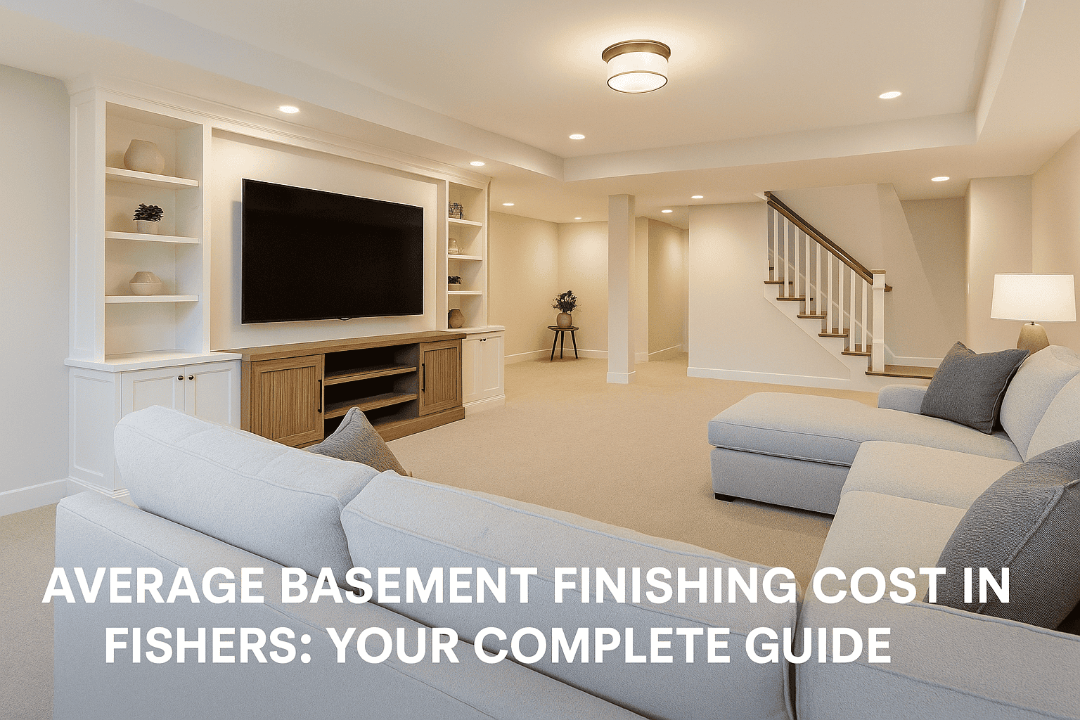 Basement renovation with modern TV setup and cozy seating by Absolute Renovations Group.