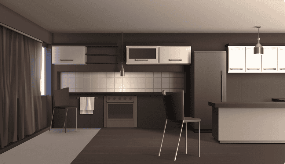Modern kitchen with dark cabinetry and white accents, Renovations Group interior design.