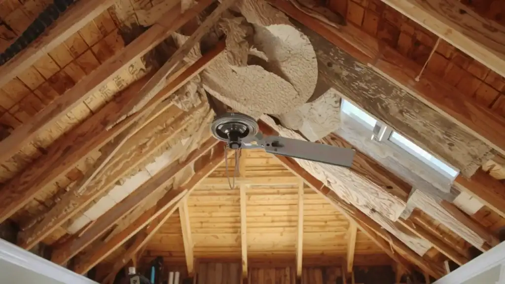 Contractor inspecting hidden roof damage uncovered during a home renovation