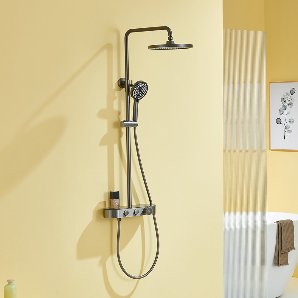 Round Type Gunmetal Exposed Bar Thermostatic Shower Column With Hand Shower