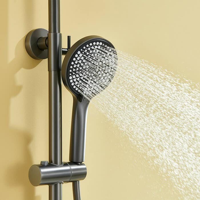 Round Type Gunmetal Exposed Pipe Bar Thermostatic Shower Column With Hand Shower Push Button Control - Image 3