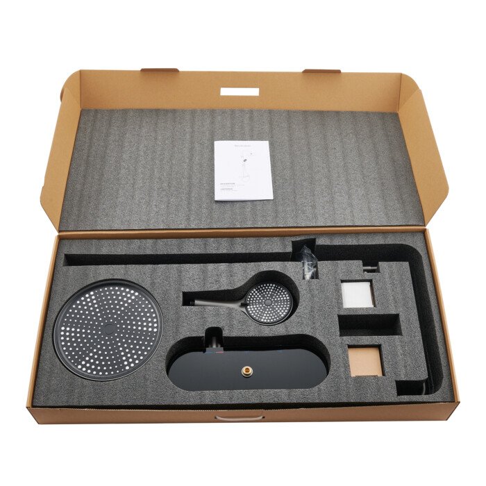 Round Type Gunmetal Exposed Pipe Bar Thermostatic Shower Column With Hand Shower Push Button Control - Image 7