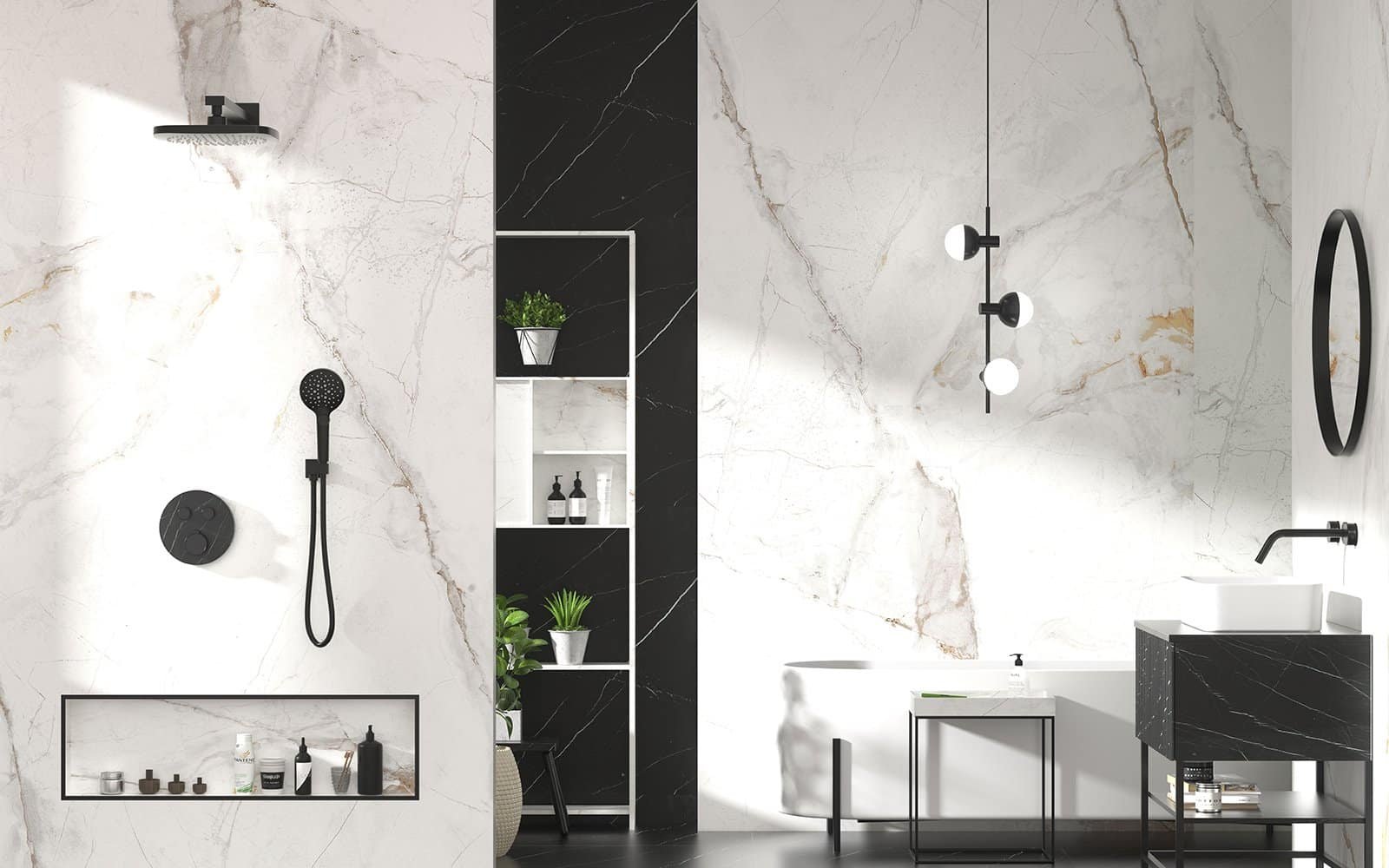 Matte black shower matte black shower system-concealed round 2-way thermostatic