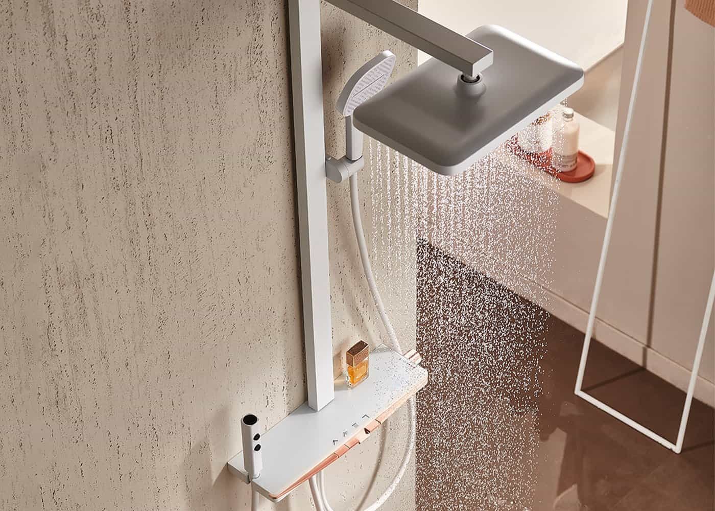 SO830A Rainfall Piano Key Shower-white and rose gold 4-way shower system-SO830A