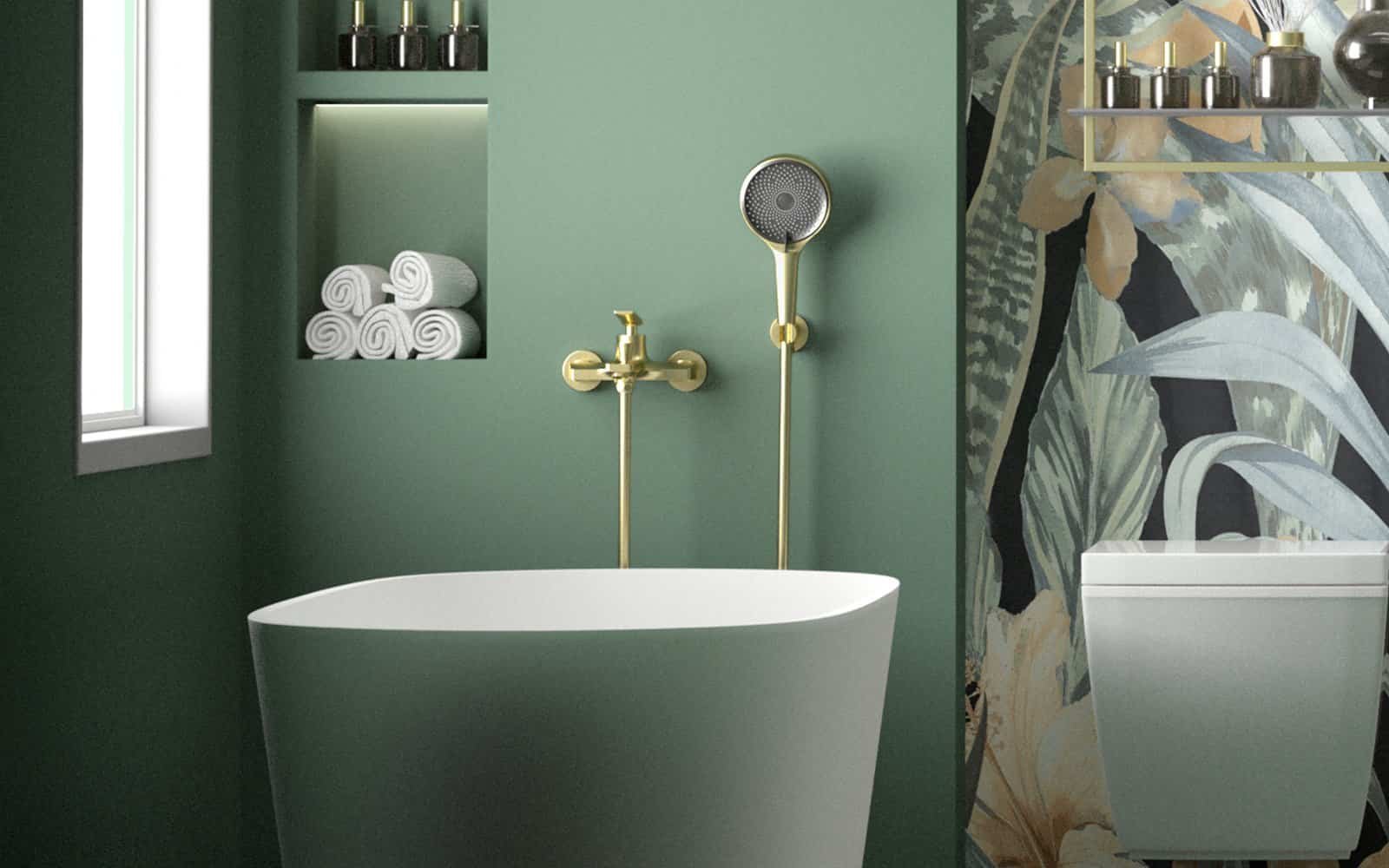 exposed brushed gold 2 way shower set for bathtub
