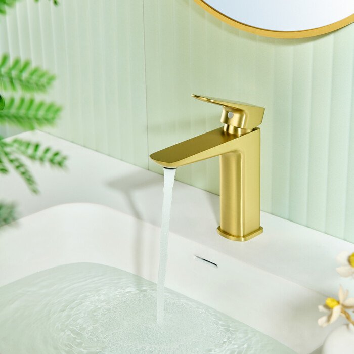 PVD Brushed gold bathroom faucet with single handle luxury modern sleek design - Image 5