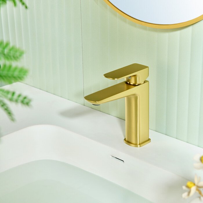 PVD Brushed gold bathroom faucet with single handle luxury modern sleek design - Image 10