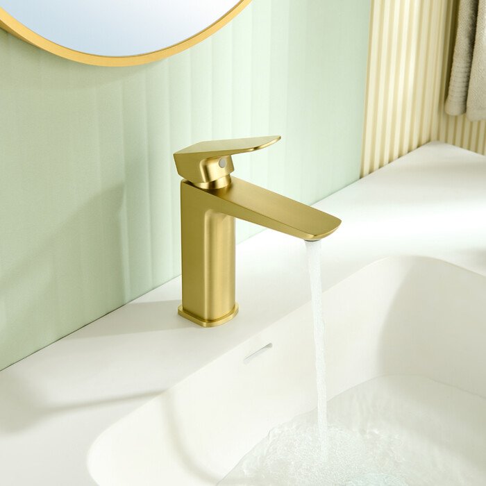 PVD Brushed gold bathroom faucet with single handle luxury modern sleek design - Image 3