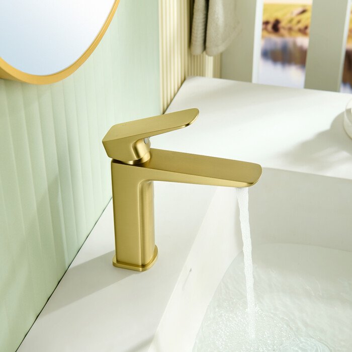 PVD Brushed gold bathroom faucet with single handle luxury modern sleek design - Image 4