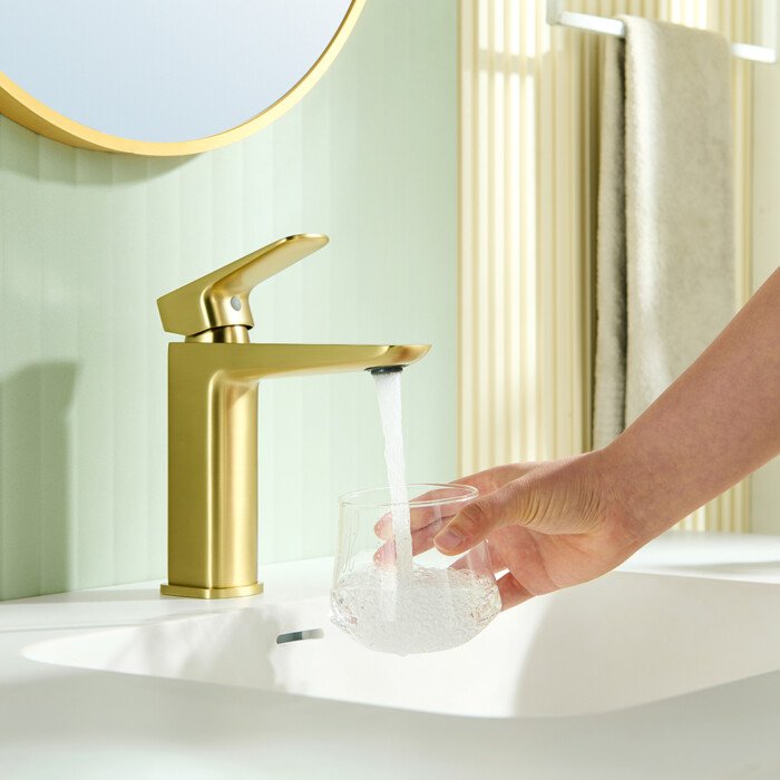PVD Brushed gold bathroom faucet with single handle luxury modern sleek design - Image 8
