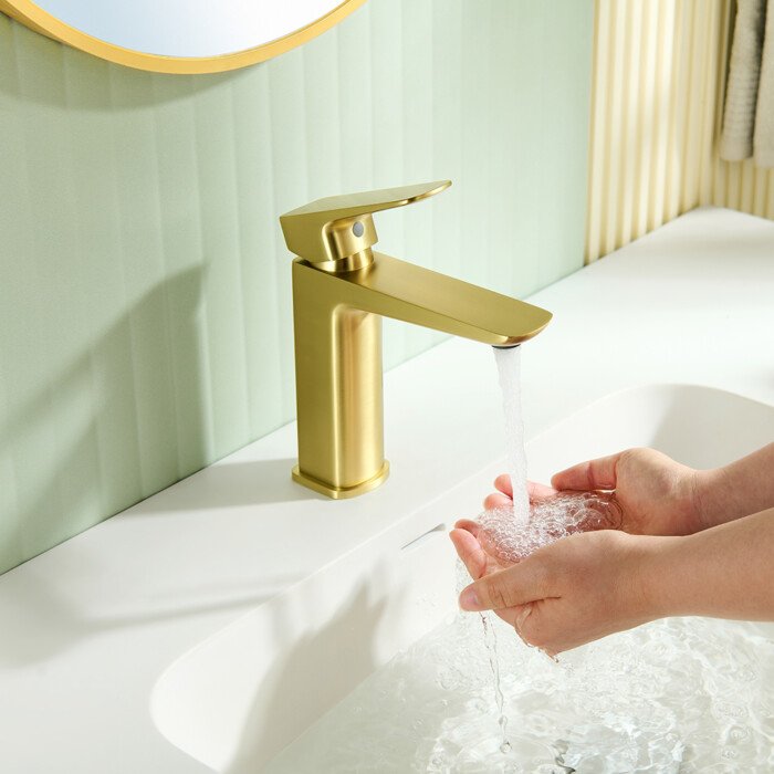 PVD Brushed gold bathroom faucet with single handle luxury modern sleek design - Image 9