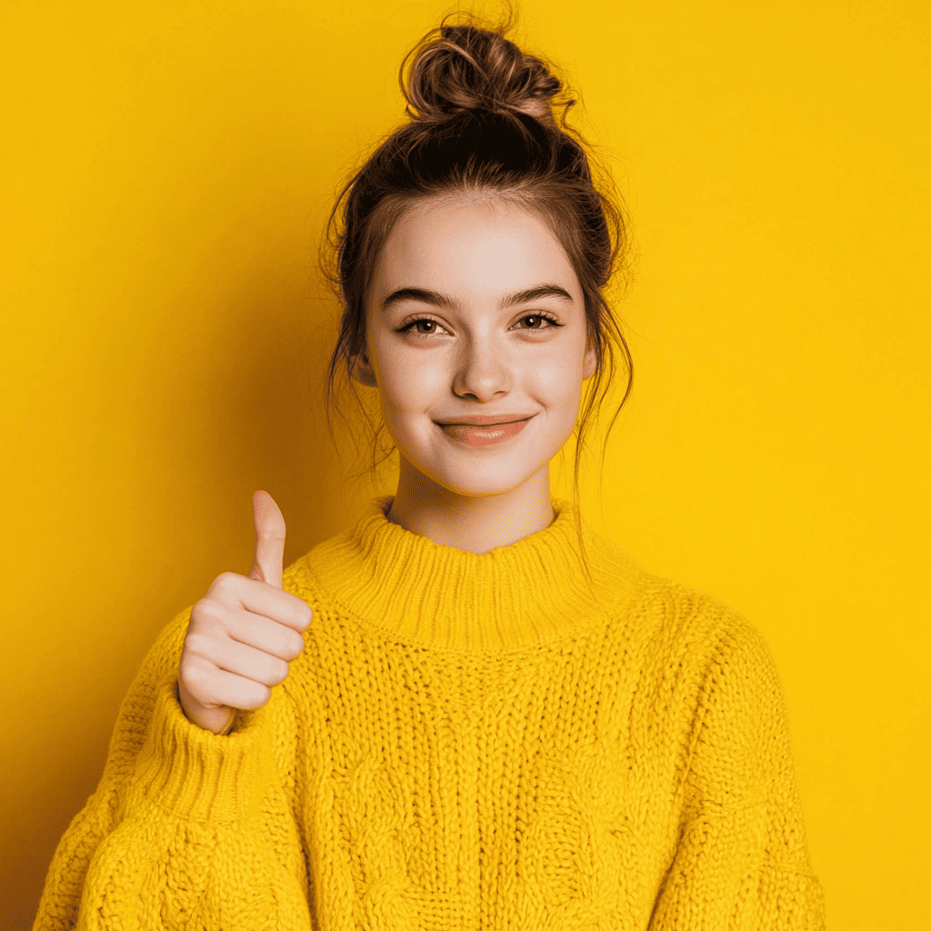 a yong lady in yellow background
