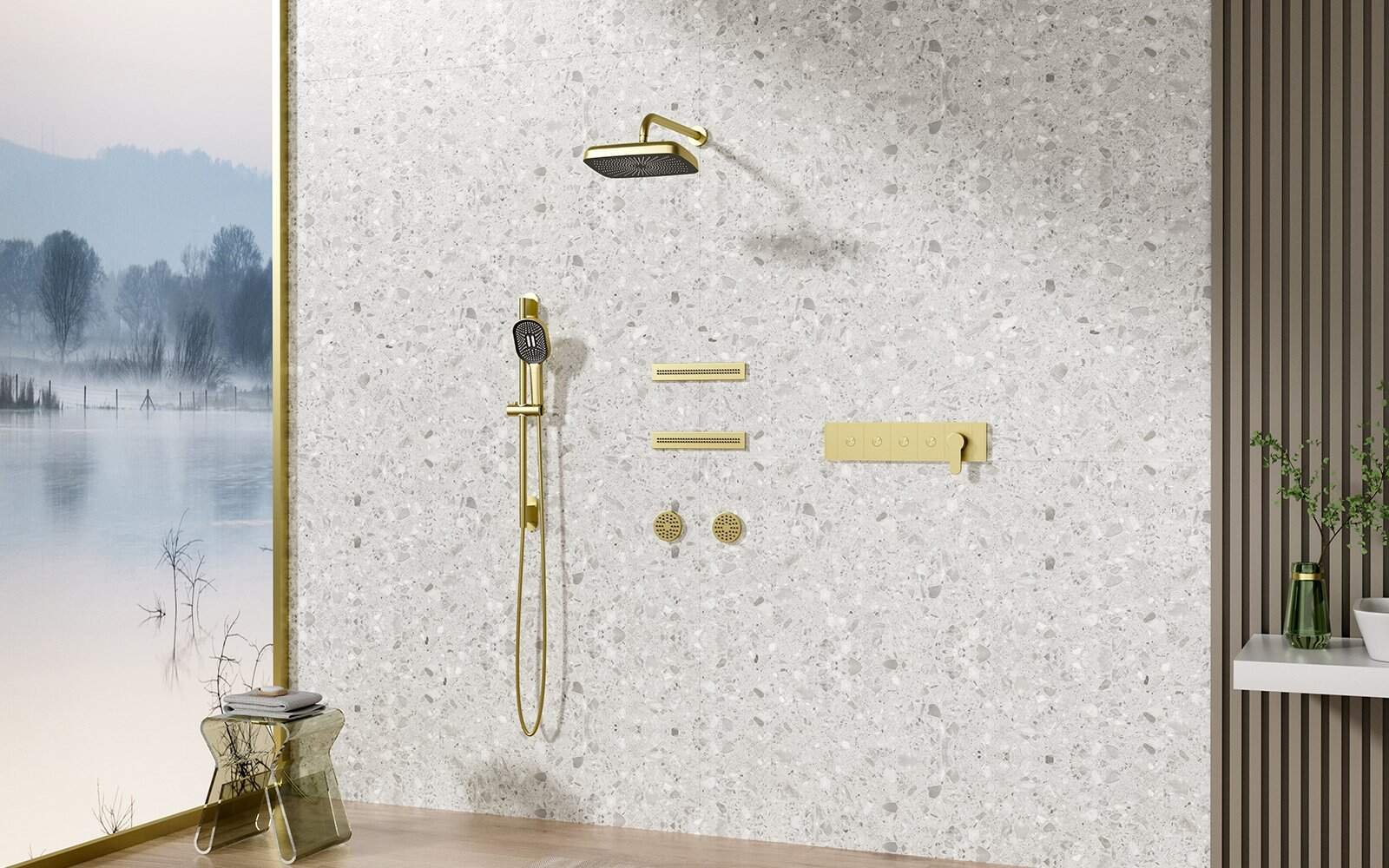 Luxury shower system with multi sprays in gold finish