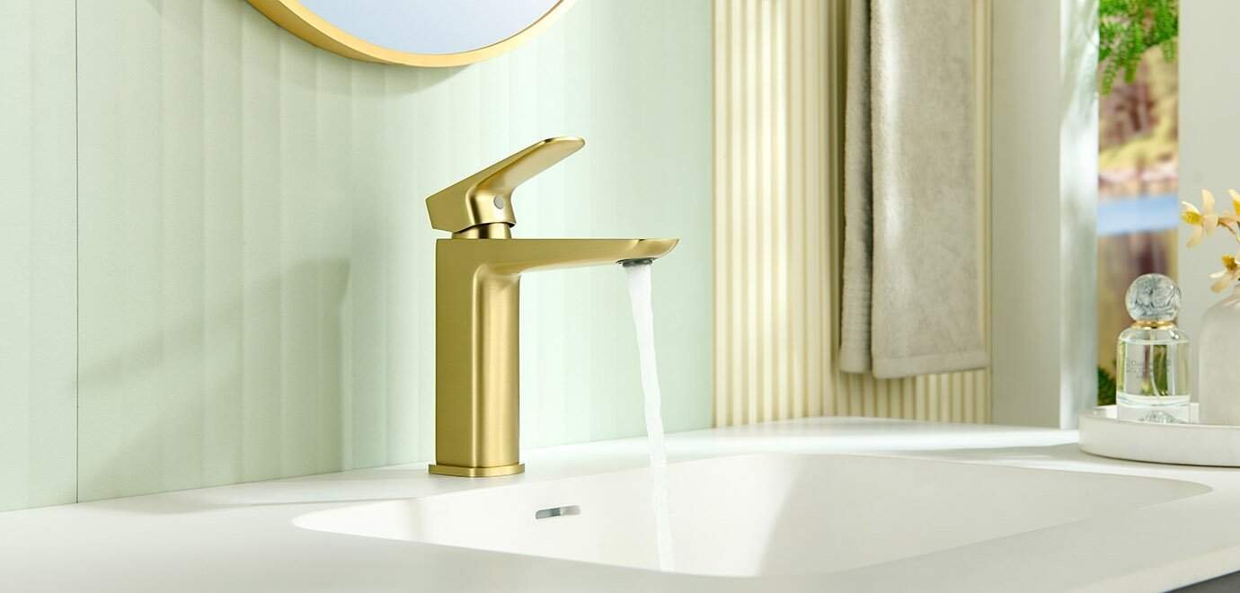 brushed gold bathroom faucet with single handle sleek modern design - B00201431