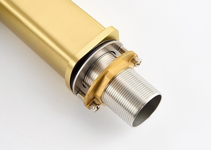 installation part display of the PVD brushed gold bathroom faucet with single handle sleek modern design - B00201431