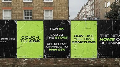 Motivational running wall with Couch to 5K, end at the store, and run like you owe something messages, encouraging marathon prep and taper week success.
