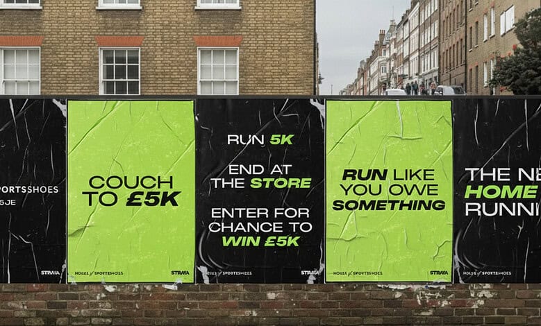 Motivational running wall with Couch to 5K, end at the store, and run like you owe something messages, encouraging marathon prep and taper week success.