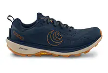 Men's Terraventure 5 trail running shoe in navy with orange accents, featuring Vibram outsole and ZIPFOAM midsole for comfort and durability.