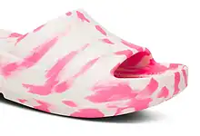 Lightweight running shoe with pink and white tie-dye pattern, designed for comfort and performance during running activities.