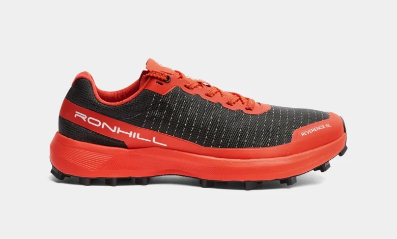 Ronhill Women's Reverence SL running shoes in black and red, designed for comfort and performance during running activities.