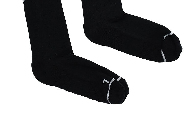 Pair of black Velocity Performance Crew Socks for adults, designed for running and athletic activities.