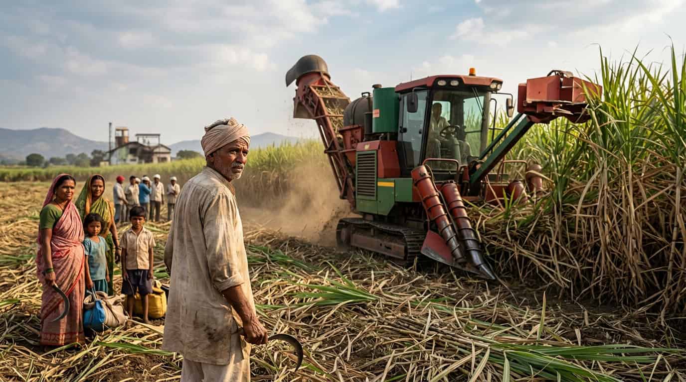 महाराष्ट्रातील ऊसतोडणी कामगार आणि यांत्रिक हार्वेस्टर यंत्र