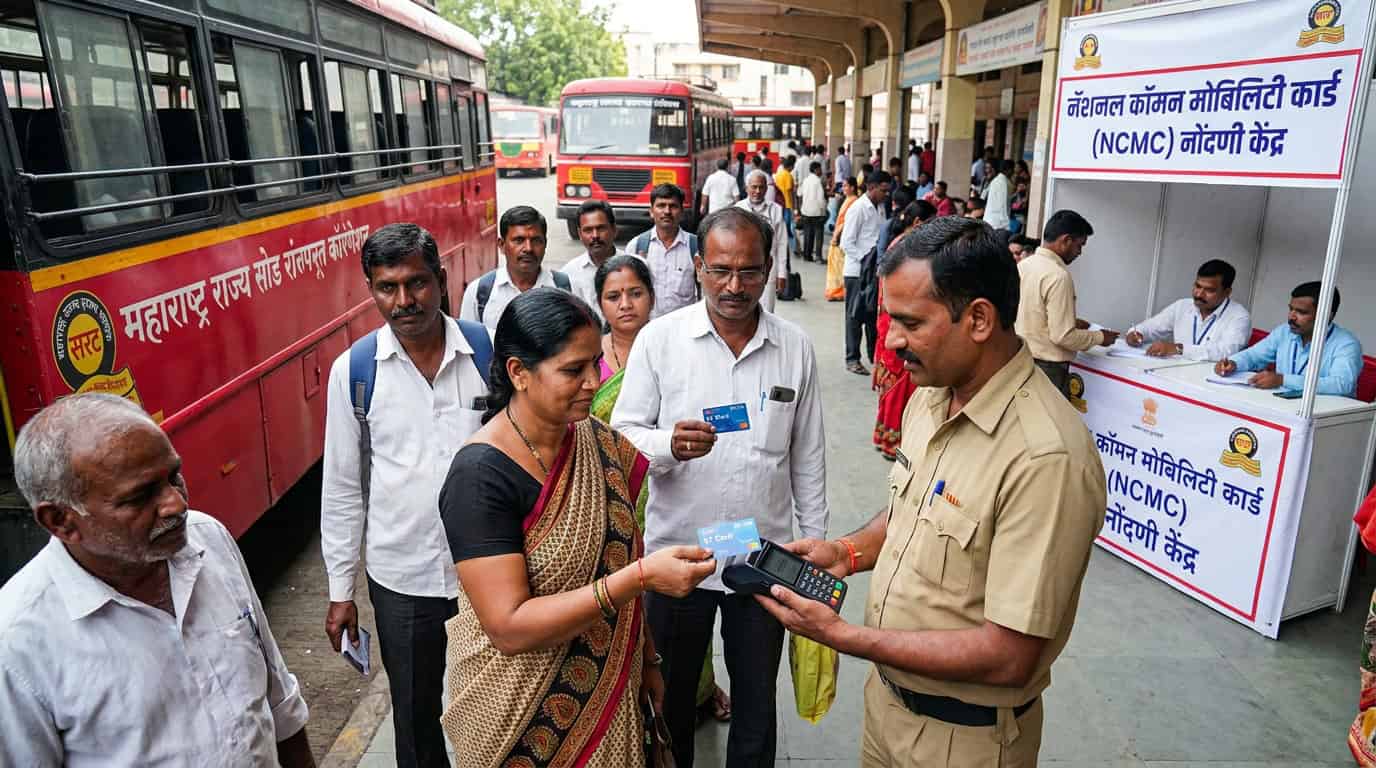 महाराष्ट्र एसटी बसमध्ये NCMC डिजिटल कार्ड वापरणारा प्रवासी