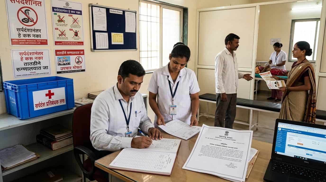 महाराष्ट्र सरकारने सर्पदंश अधिसूचित आजार घोषित केल्याचे दर्शवणारे चित्र