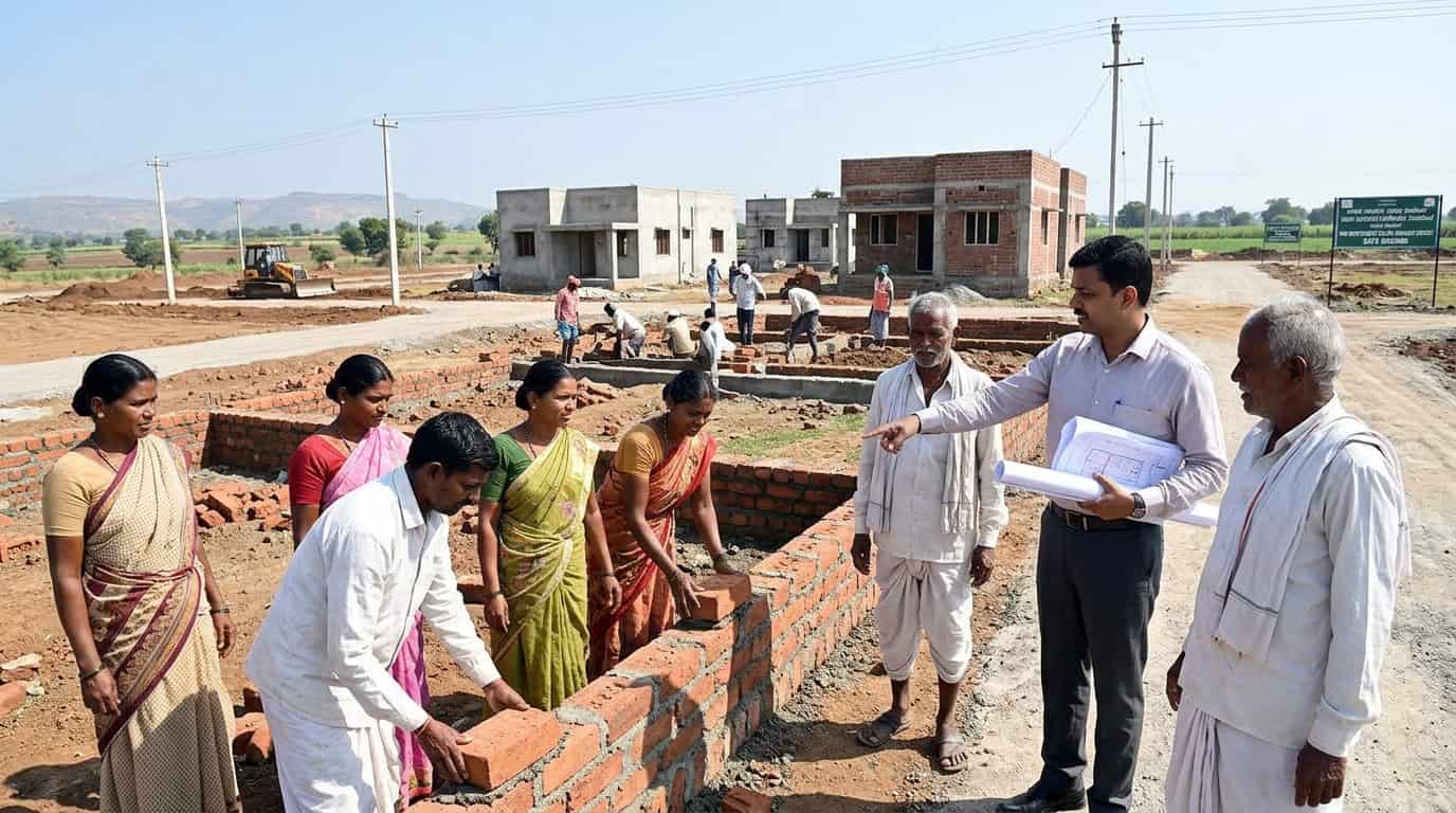बागलकोट जिल्ह्यातील पूरग्रस्त गावांचे पुनर्वसन कामाचे दृश्य