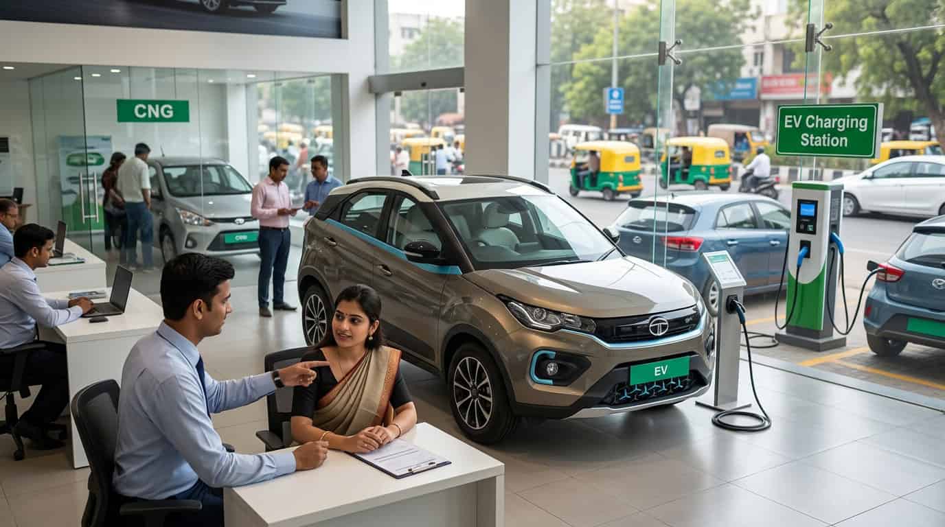 भारतीय वाहन बाजारात सीएनजी आणि इलेक्ट्रिक वाहनांची वाढती विक्री दर्शवणारे चित्र