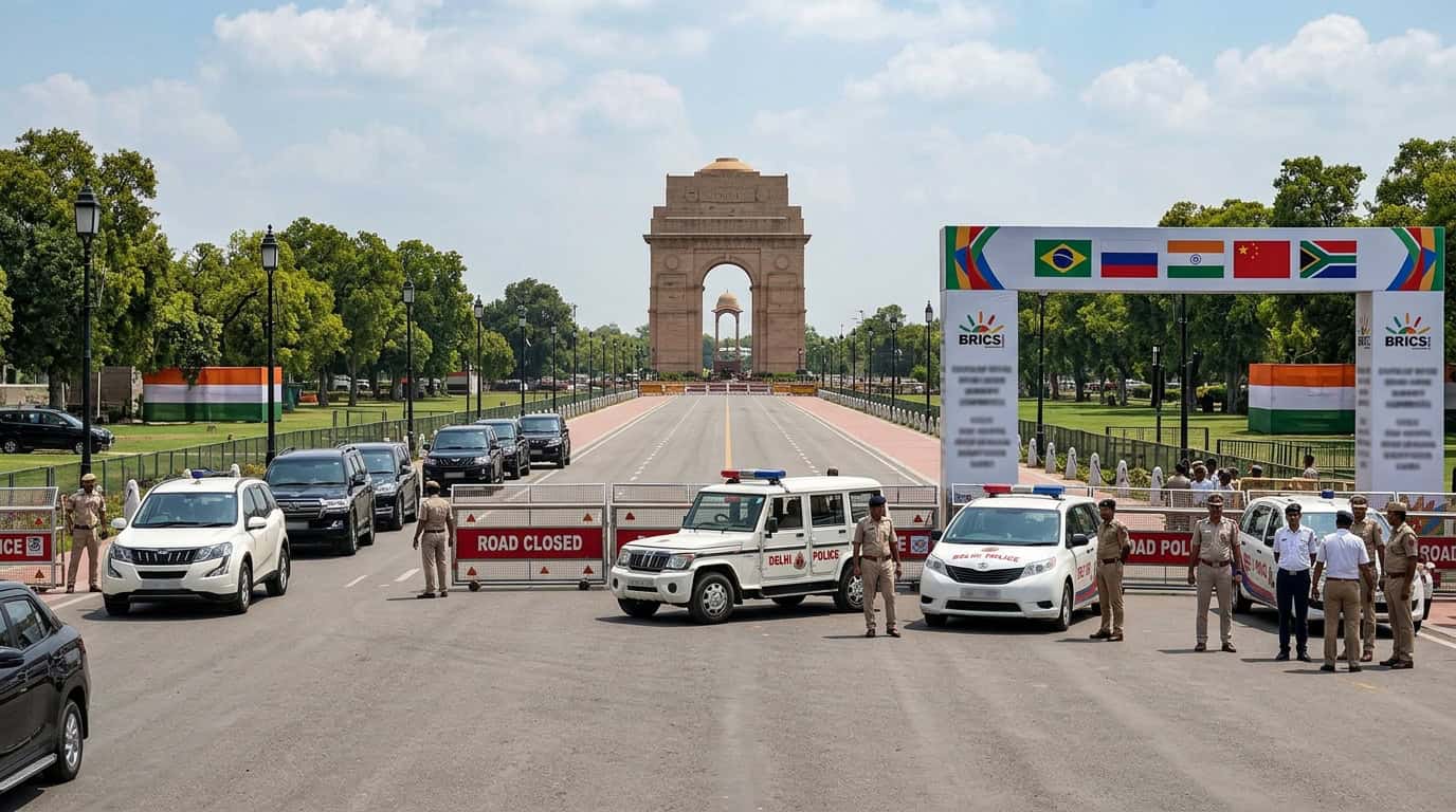 नवी दिल्लीत ब्रिक्स शिखर परिषदेसाठी तैनात वाहतूक पोलीस आणि सुरक्षा व्यवस्था
