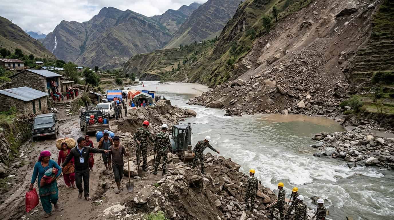 नेपाळमधील दार्चुला जिल्ह्यात चौलानी नदीत दरड कोसळल्याची घटना