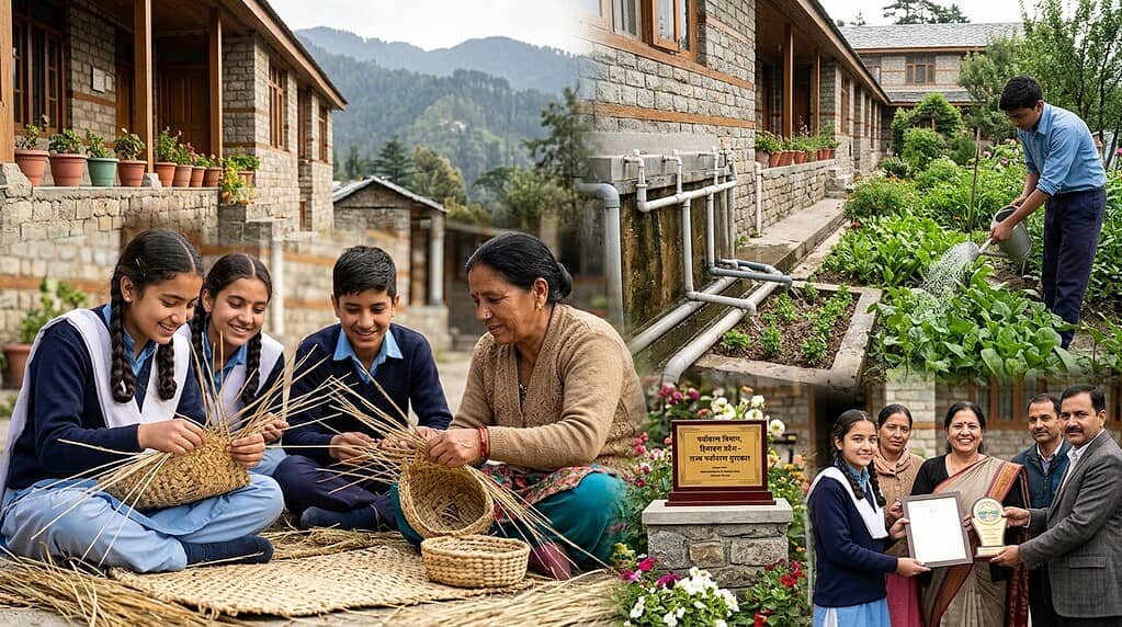 बोईल्युगंज सरकारी शाळेतील विद्यार्थी कुशा गवत हस्तकला उपक्रमात सहभागी