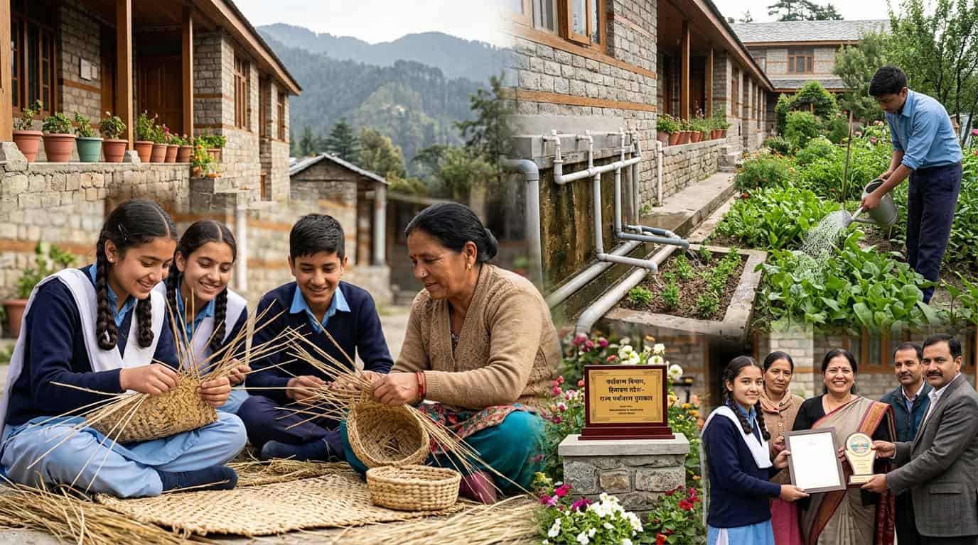 बोईल्युगंज सरकारी शाळेतील विद्यार्थी कुशा गवत हस्तकला उपक्रमात सहभागी