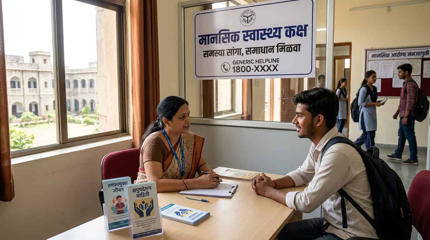 उत्तर प्रदेशातील महाविद्यालयात मानसिक आरोग्य कक्षाची माहिती दर्शवणारे चित्र