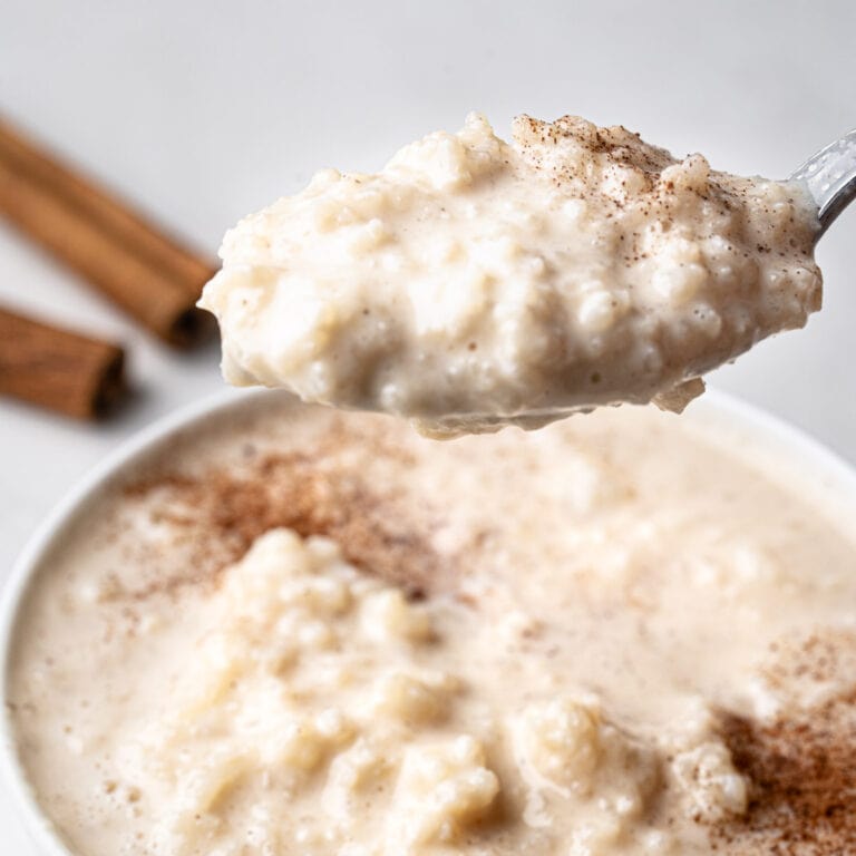 spoonful of instant pot arroz con leche (rice pudding).