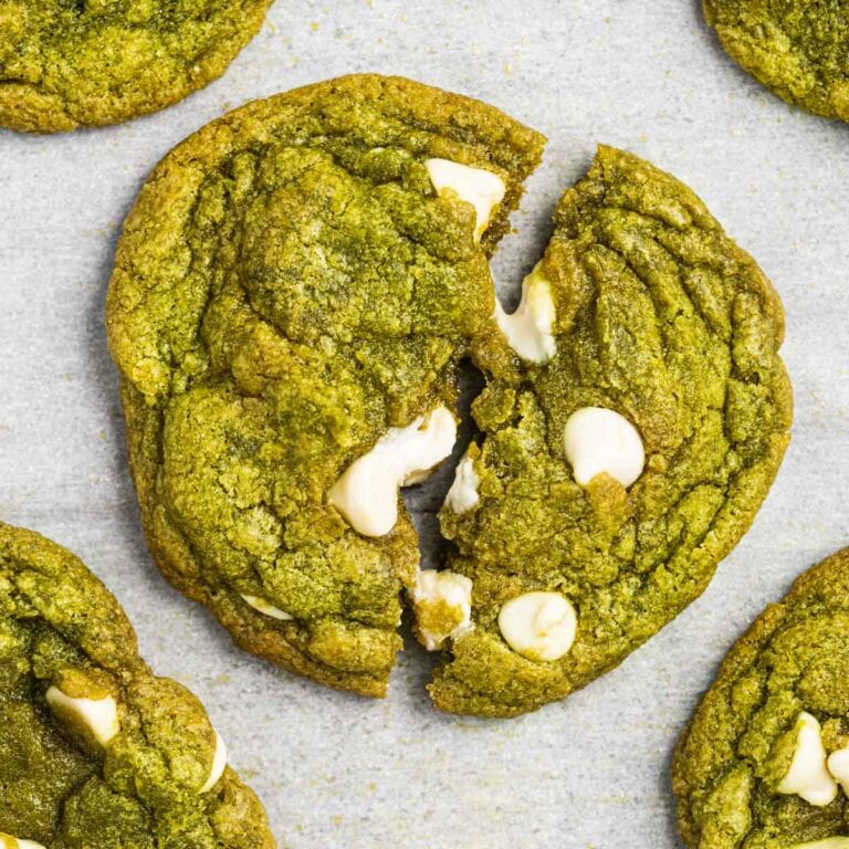 Matcha White Chocolate Cookies on a tray.