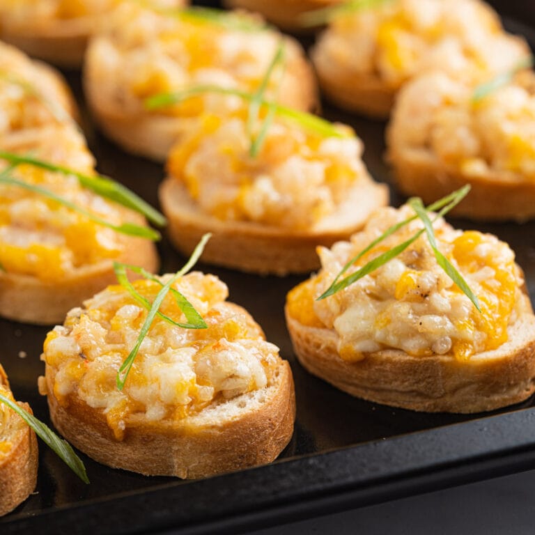 Vietnamese shrimp toasts on a baking tray.