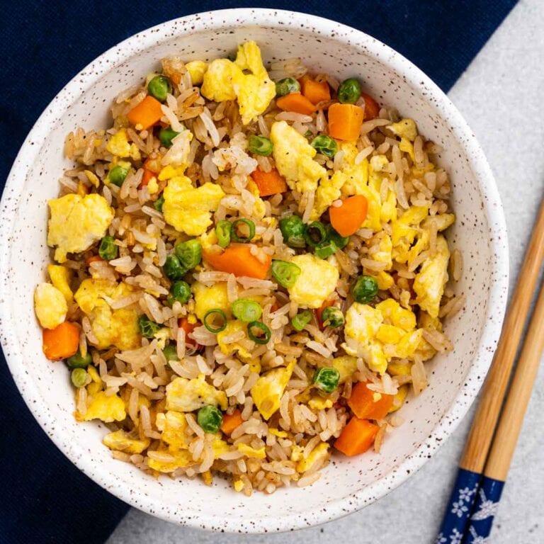 Egg fried rice in a bowl.
