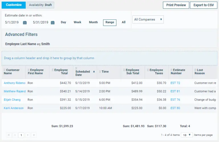 ServiceBridge Estimate Reports