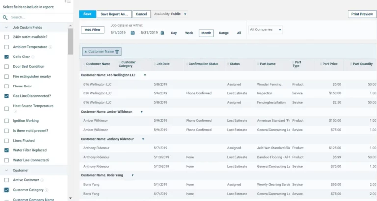 Service Bridge Reports - Custom Fields