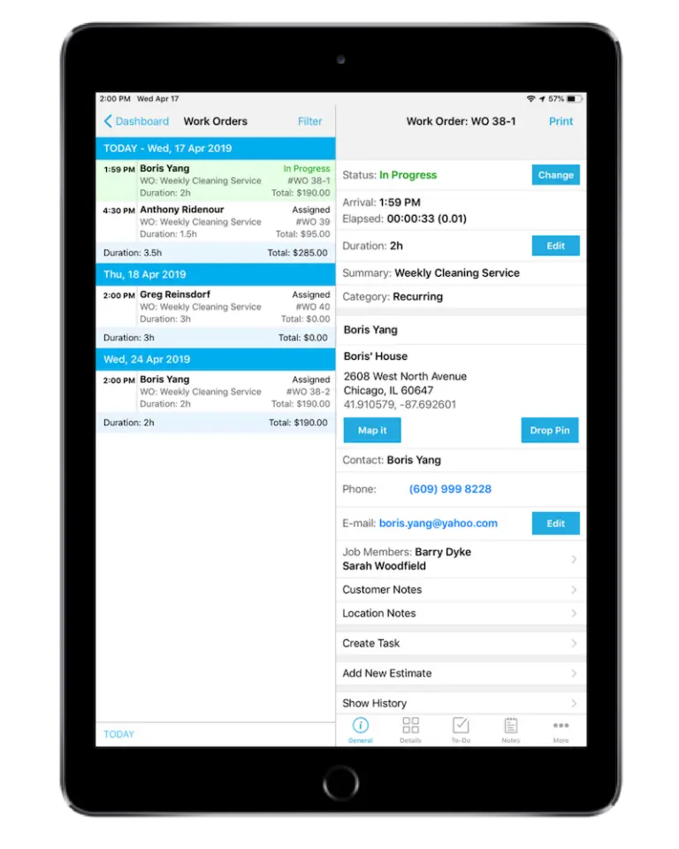 ServiceBridge Cleaning Service Work Orders