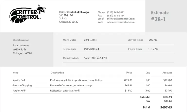 ServiceBridge Critter Control Invoice