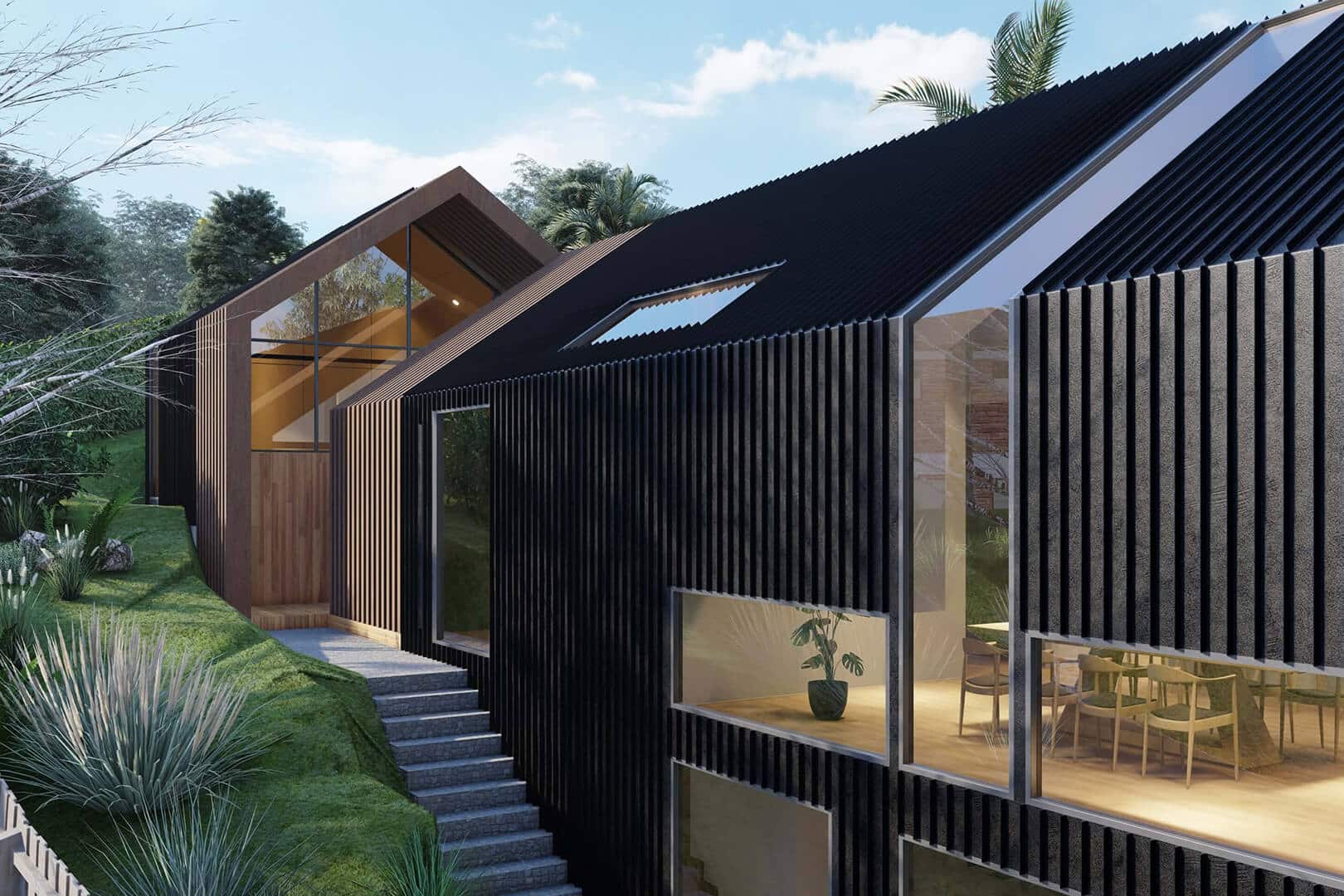 Modern Barn House in Pascoe Vale South with Colorbond steel cladding, glass, and Corten in Melbourne designed by Sky Architect Studio