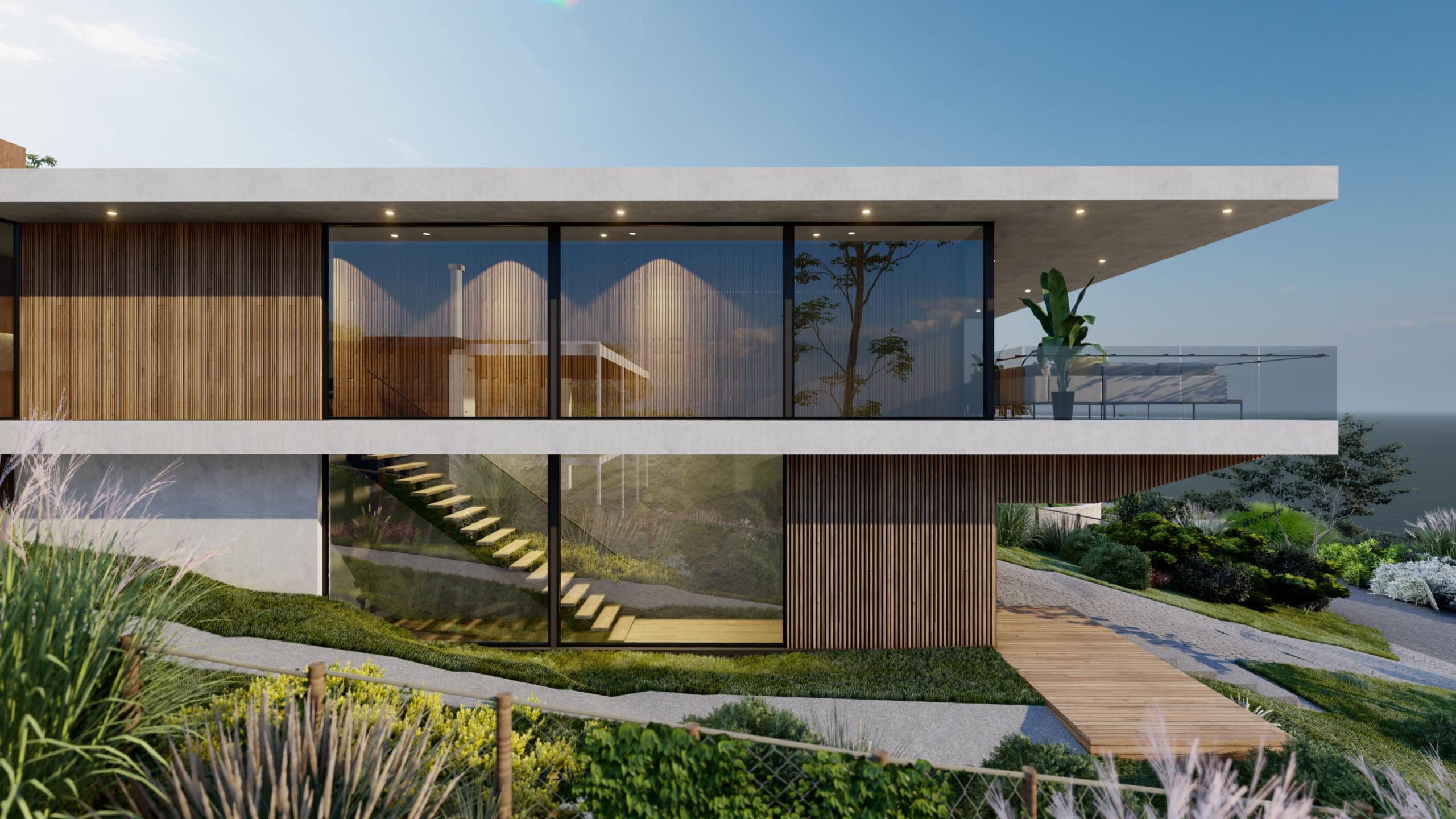 Mount Martha Beach House Modern Architecture in concrete render and timber screening designed by Sky Architect Studio