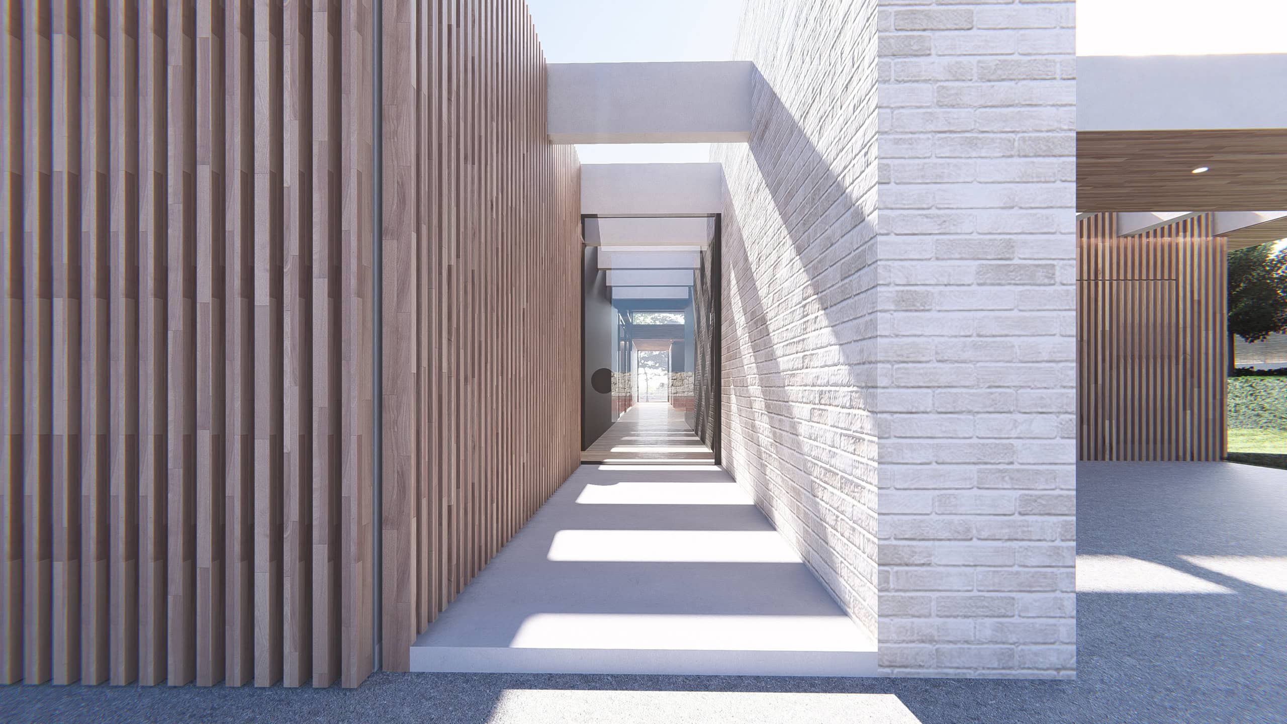 Contemporary architectural design with timber and brick elements, enhancing modern residential aesthetics.