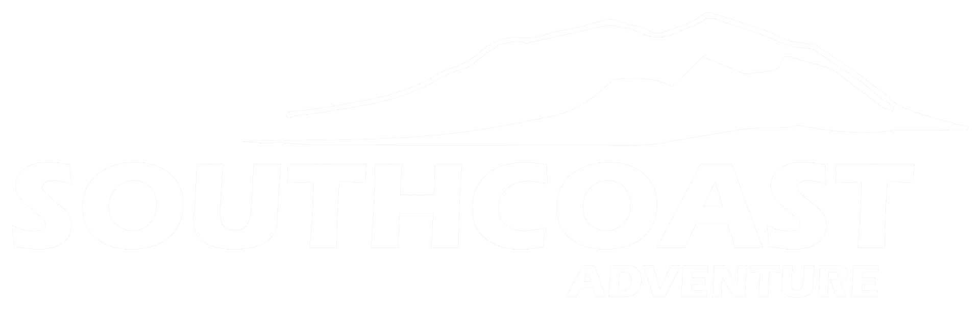 Southcoast written in caps and a graphic image of a mountain at the top and a smaller text below saying Adventure. Logo's Southcoast Adventure in white.